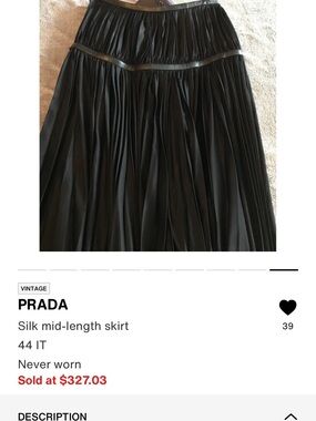 Prada Black Pleated Silk Midi Skirt